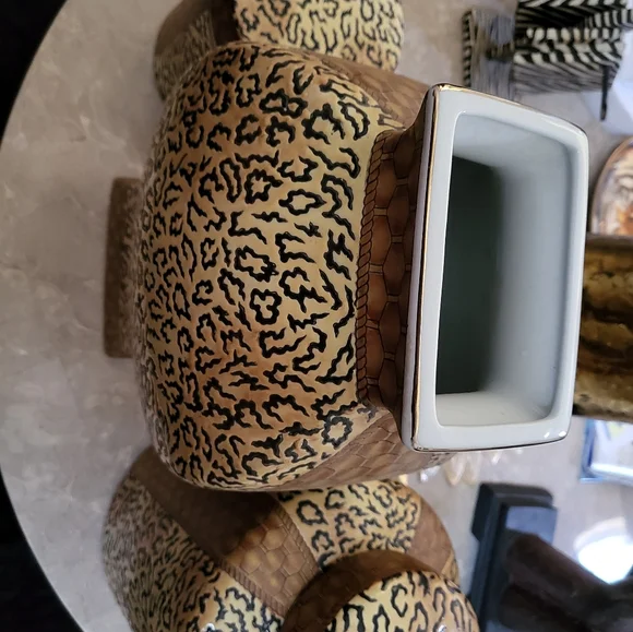 Leopard Print Ceramic Vase(3 Pc) Beige, Gold, Black, Brown